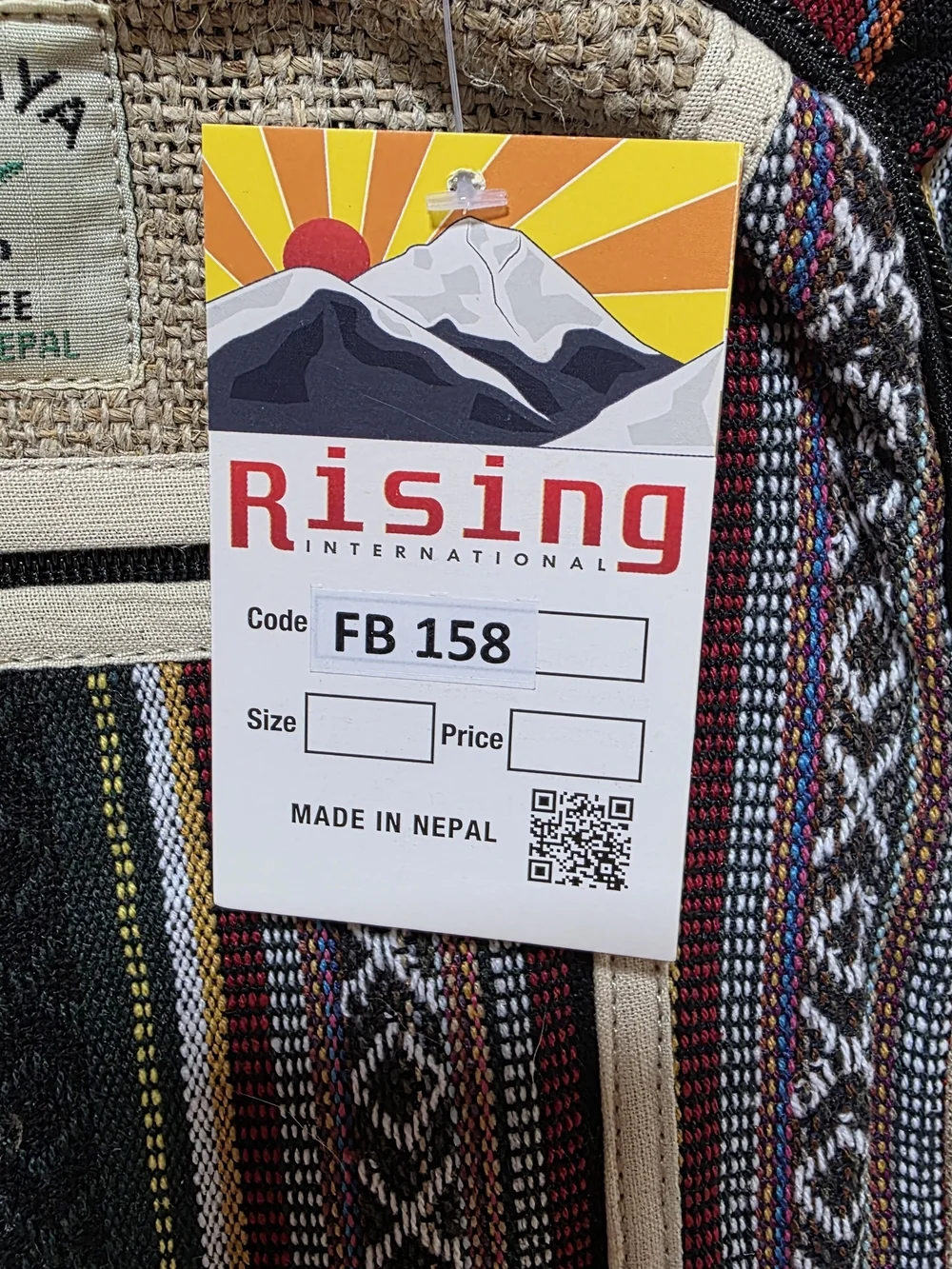 Rising International Hemp Fullsize Backpack, Handmade In Nepal NWT